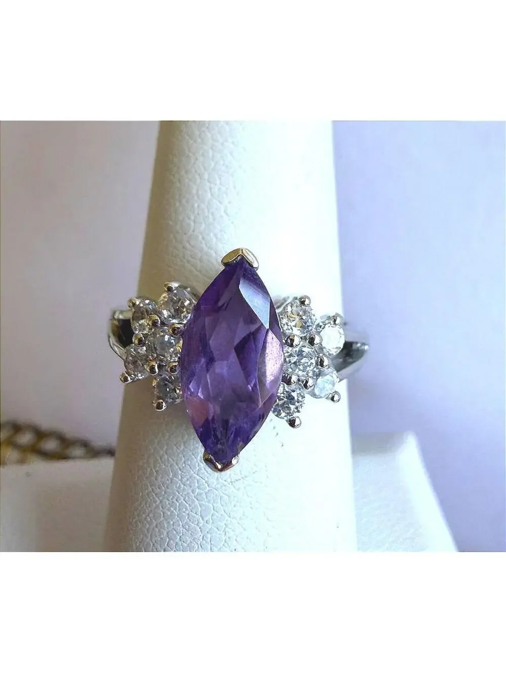 Sterling Silver Amethyst and Cubic Zirconia Ring Size 6